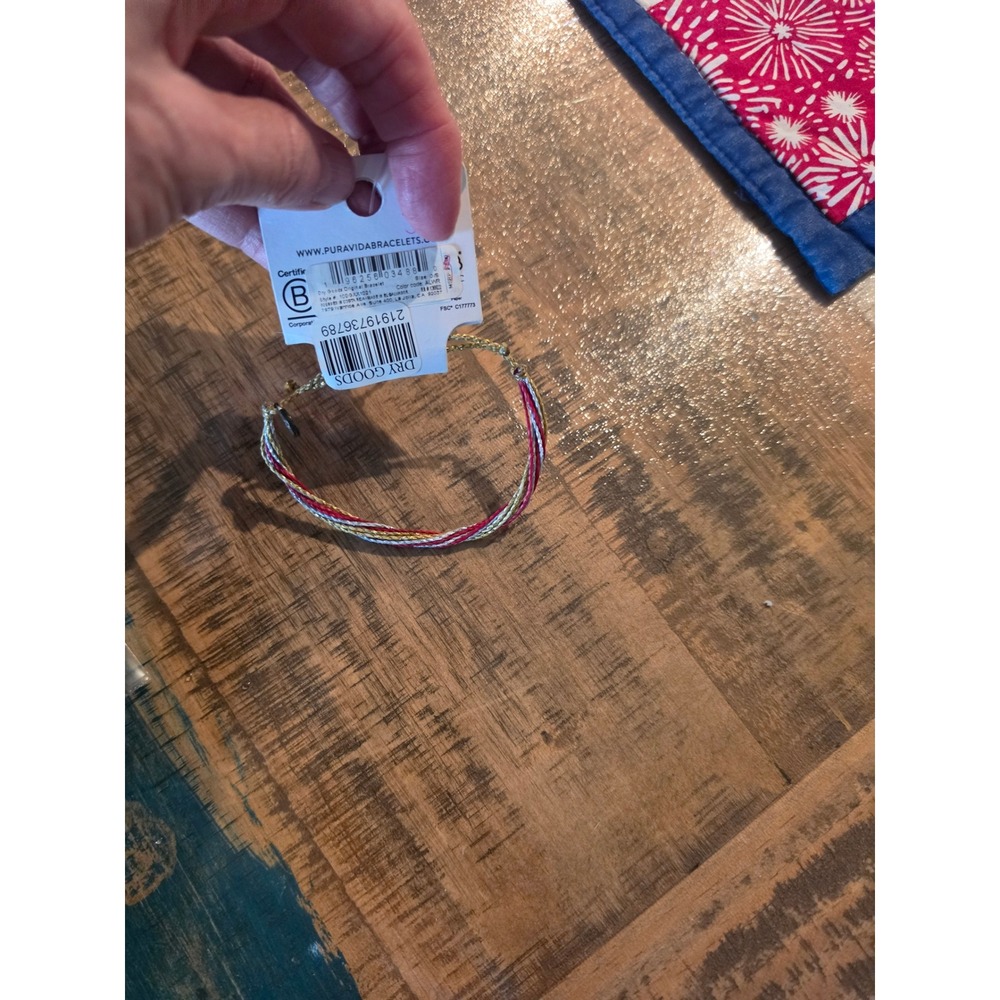 Pura Vida Red Gold Silver Metallic Original String Bracelet New With Tags - Picture 3 of 4